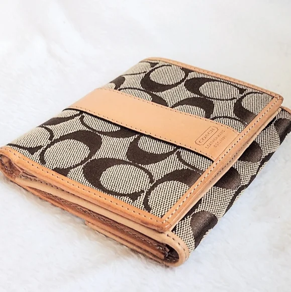 ๐ Vintage Y2K Coach Hampton Khaki Signature Stripe Compact Clutch Wallet - Picture 4 of 12